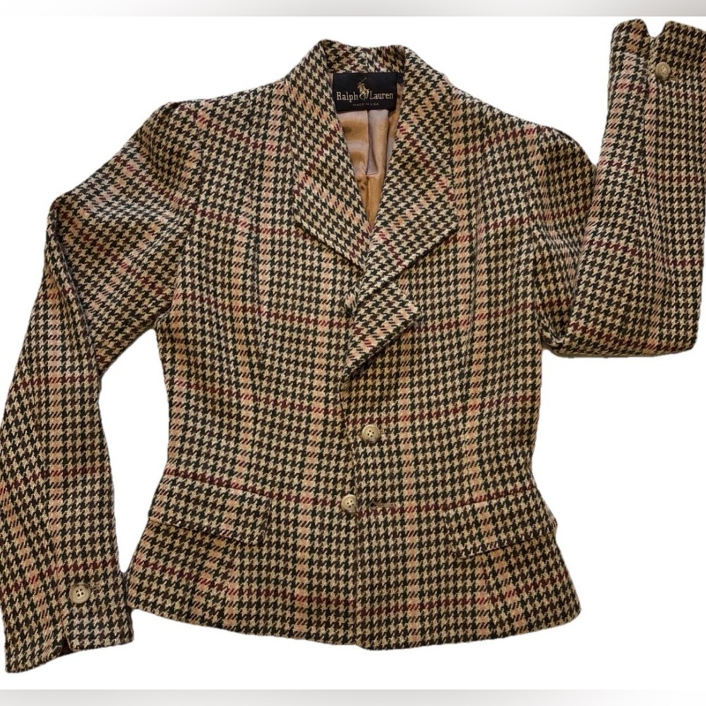Vintage 1980’s Ralph Lauren Blazer Wool Herringbone Plaid USA Women’s Jacket 8 - Picture 8 of 11